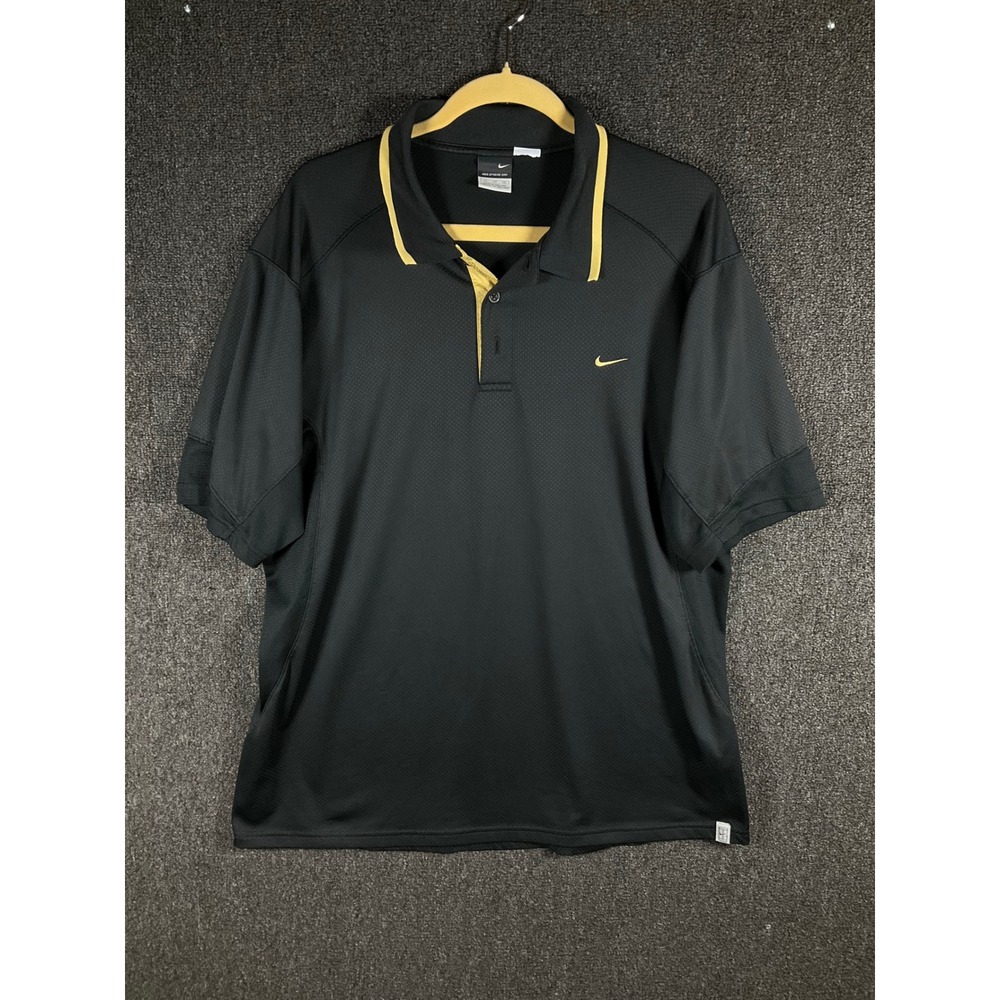 Nike Sphere Dry Golf Polo Shirt Mens XL Black Gold Swoosh‎ Short Sleeve Athletic - Picture 2 of 7